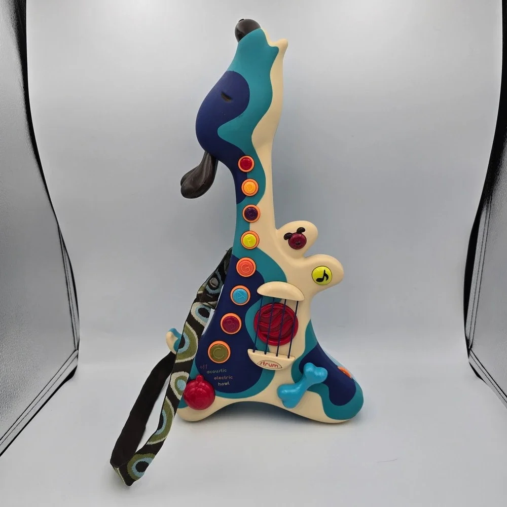 B. Toys Woofer Guitar Dog Musical Toy Blue Cream Acoustic Electric Hound Modes